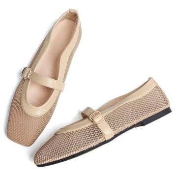 TN TANGNEST Women's Comfortable Mesh Ballet Flats Adjustable Strap