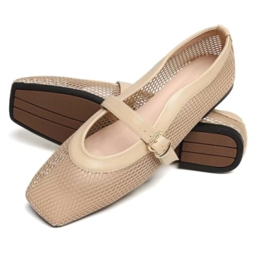 TN TANGNEST Women's Comfortable Mesh Ballet Flats Adjustable Strap