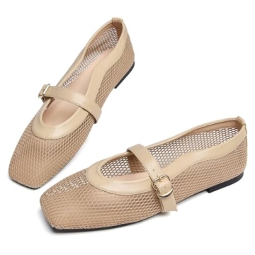 TN TANGNEST Women's Comfortable Mesh Ballet Flats Adjustable Strap