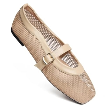 TN TANGNEST Women's Comfortable Mesh Ballet Flats Adjustable Strap