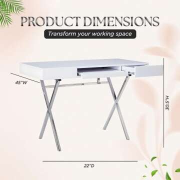 Kings Brand Furniture Kings Brand Contemporary Style White with Chrome Finish Legs Home & Office Des...