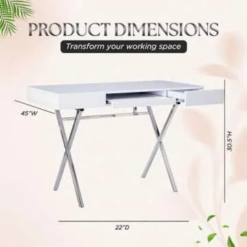 Kings Brand Furniture Kings Brand Contemporary Style White with Chrome Finish Legs Home & Office Des...