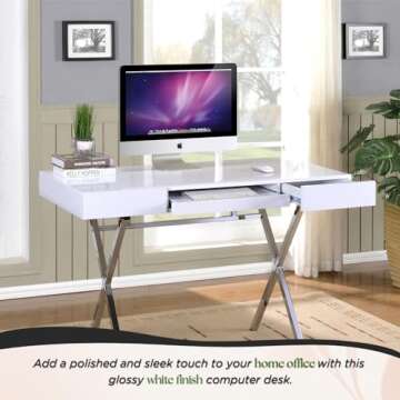 Kings Brand Furniture Kings Brand Contemporary Style White with Chrome Finish Legs Home & Office Desk