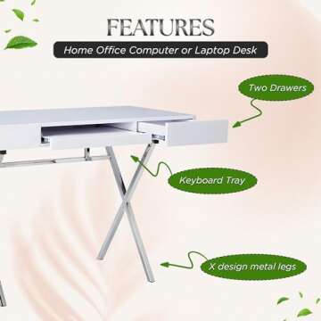 Kings Brand Furniture Kings Brand Contemporary Style White with Chrome Finish Legs Home & Office Desk
