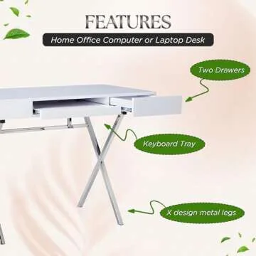 Kings Brand Furniture Kings Brand Contemporary Style White with Chrome Finish Legs Home & Office Desk