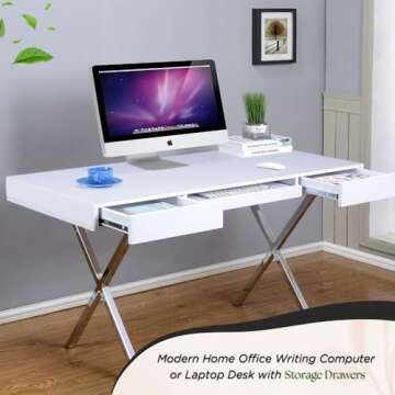 Kings Brand Furniture Kings Brand Contemporary Style White with Chrome Finish Legs Home & Office Desk