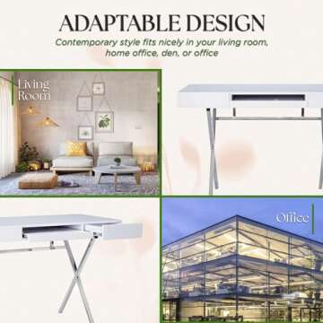 Kings Brand Furniture Kings Brand Contemporary Style White with Chrome Finish Legs Home & Office Desk