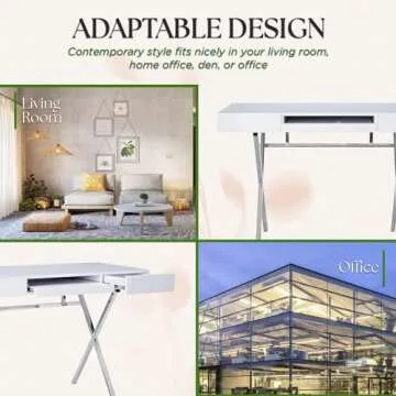 Kings Brand Furniture Kings Brand Contemporary Style White with Chrome Finish Legs Home & Office Desk