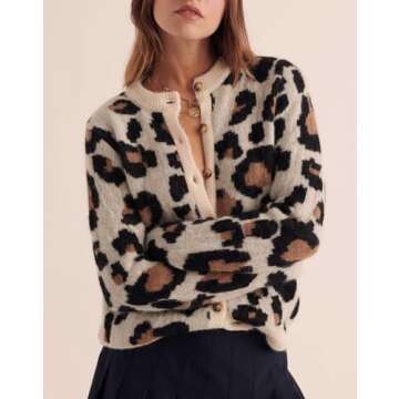 Women's Leopard Print Cardigans Open Front Button Down Long Sleeve Cheetah Print Knit Tops