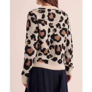 Women's Leopard Print Cardigans Open Front Button Down Long Sleeve Cheetah Print Knit Tops