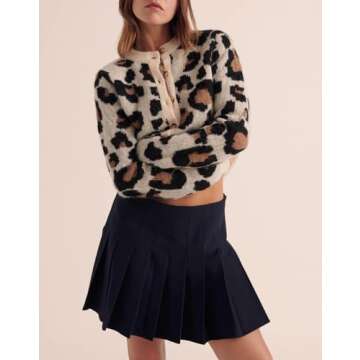Women's Leopard Print Cardigans Open Front Button Down Long Sleeve Cheetah Print Knit Tops