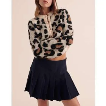 Women's Leopard Print Cardigans Open Front Button Down Long Sleeve Cheetah Print Knit Tops