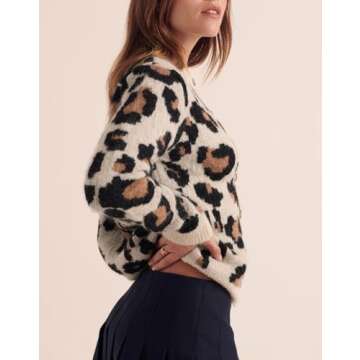 Women's Leopard Print Cardigans Open Front Button Down Long Sleeve Cheetah Print Knit Tops