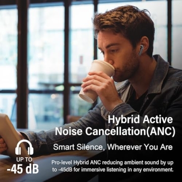 Premium Hybrid Active Noise Canceling Wireless Earbuds with 49H Playtime and 6 Mics for Clear Calls
