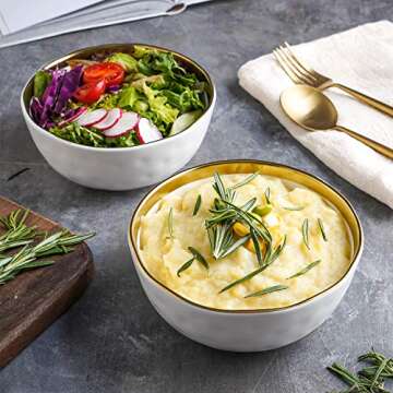 Stone Lain Modern Poreclain 16 Piece Dinnerware Set, Plates and Bowls Set, Dish set for 4, White And Golden Rim