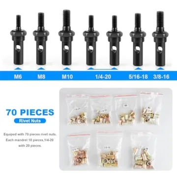 Rivet Nut Tool Kit, WETOLS 14-Inch Rivnut Tool Kit with 7 Metric and SAE Mandrels, Professional Nutsert Tool Kit with 70Pcs Rivet Nuts Assortment Kit, Manual Rivet Nut Gun with Rugged BMC Case