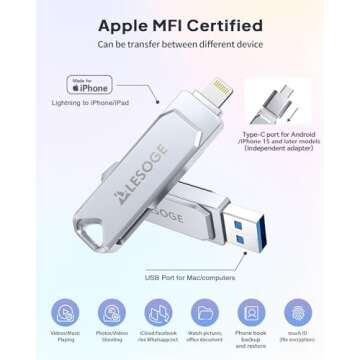 MFi Certified 128GB Flash Drive for iPhone Photo Stick USB Memory Stick Thumb Drives, High Speed USB...
