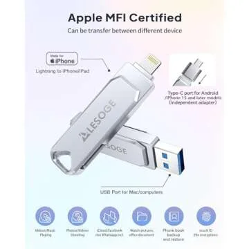 MFi Certified 128GB Flash Drive for iPhone Photo Stick USB Memory Stick Thumb Drives, High Speed USB...