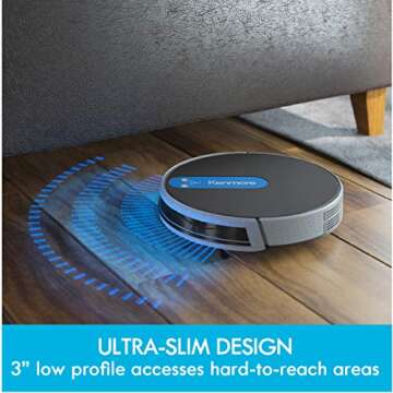 Kenmore 31150 Robot Vacuum Cleaner 1800Pa Suction 3" Slim Quiet Self-Charging Robotic Vacuum Cleaner with Stair Sensor,Spot Cleaning, Boundary Strips Compatible with Alexa for Pet Hair, Hard Floors