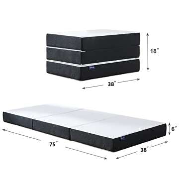 S SECRETLAND Folding Mattress, 6 inch Tri-fold Memory Foam Mattress Topper with Washable Cover, Foldable Mattress Topper for Camping, Guest - Twin Size, 75" x 38" x 6"