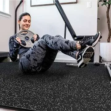 SUPERJARE 0.4'' Thick 6 Pcs 24 Sq Ft Rubber Top Exercise Equipment Mats, High Density EVA Foam Mats with Rubber Top, Interlocking Gym Flooring for Home Gym, Protective Workout Mat, Black/Grey