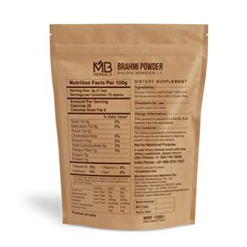 MB Herbals Pure Brahmi Powder 227g | Half Pound | Bacopa Powder | Hair Care