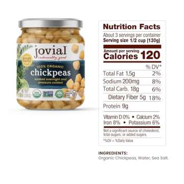Jovial Organic Chickpeas - Gluten Free, Great Source of Fiber, No Additives