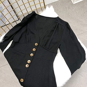 Elegant Women's V Neck Midi Button Down Skater Dress