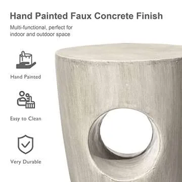 Glitzhome Modern Decorative Garden Stool Heavy Duty Patio Sturdy Faux Concrete End Side Table Planter Stand for Indoor Outdoor, 18”H, Gray