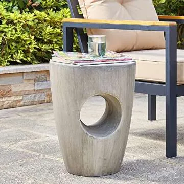 Glitzhome Modern Decorative Garden Stool Heavy Duty Patio Sturdy Faux Concrete End Side Table Planter Stand for Indoor Outdoor, 18”H, Gray