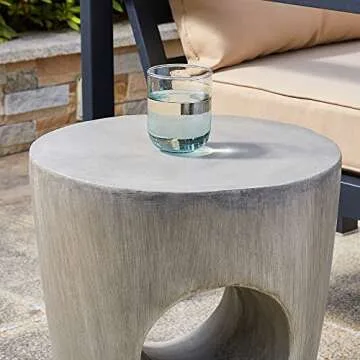 Glitzhome Modern Decorative Garden Stool Heavy Duty Patio Sturdy Faux Concrete End Side Table Planter Stand for Indoor Outdoor, 18”H, Gray