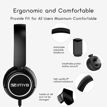 IMYB Kids Headphones Wired, Tangle-Free, Adjustable Design