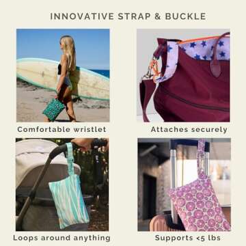 Handy Beach Goods Wristlet Bag, Convenient Buckle Loop Strap, Ample Storage, Eco Fabric, Everyday Travel Vacation Accessory