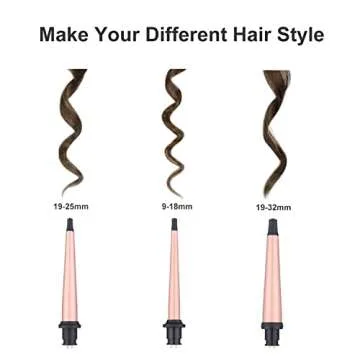 Curling Iron Wand Set, Curling Wand 3 in 1 Hair Curling Wands Interchangeable Ceramic 0.35-1.25inch Barrel Hair Curler, with Heat Resistant Glove