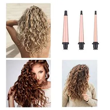 Curling Iron Wand Set, Curling Wand 3 in 1 Hair Curling Wands Interchangeable Ceramic 0.35-1.25inch Barrel Hair Curler, with Heat Resistant Glove
