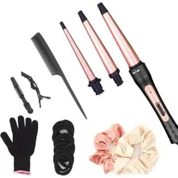 Curling Iron Wand Set, Curling Wand 3 in 1 Hair Curling Wands Interchangeable Ceramic 0.35-1.25inch Barrel Hair Curler, with Heat Resistant Glove