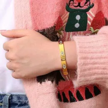 NIGHTCRUZ Evil Eye Stainless Steel Bangle Bracelet for Protection