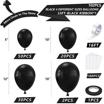 NISOCY 102PCS Black Latex Balloons for All Celebrations