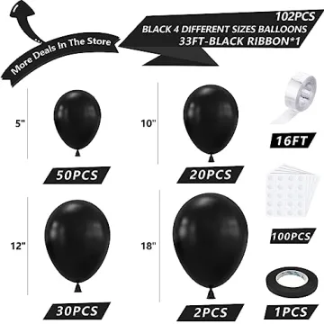 NISOCY 102PCS Black Latex Balloons for All Celebrations