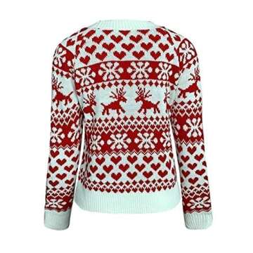 ZAFUL Women's Christmas Reindeer Xmas Snowflake Patterns Knitted Sweater Long Sleeve Elk Floral Printed Pullover White