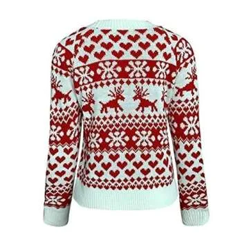 ZAFUL Women's Christmas Reindeer Xmas Snowflake Patterns Knitted Sweater Long Sleeve Elk Floral Printed Pullover White