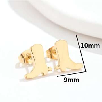 Minimalist Western Cowgirl Boots Stud Earrings for Women Stainless Steel Cowboy Boot Fancy Dress Custome Studs Earring Fashion Jewelry Gifts (Gold)