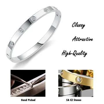 RIMRIVA Silver Bracelets for Women Love Gifts Stainless Steel Stack Bangle Bracelets Trendy Friendship Jewelry Birthday Her Wedding Mom Wife Women Christmas Gifts Stocking Stuffers
