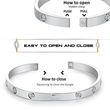 RIMRIVA Silver Bracelets for Women Love Gifts Stainless Steel Stack Bangle Bracelets Trendy Friendship Jewelry Birthday Her Wedding Mom Wife Women Christmas Gifts Stocking Stuffers