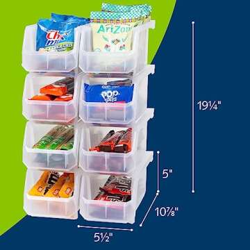 ReadySpace Plastic Containers for Organizing and Storage Bins for Closet, Kitchen, Office, Garage or Pantry Organization, Stackable Bins, Medium (11" x 5" x 5.5"), 8-Pack, Clear
