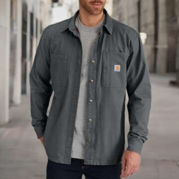 Carhartt Men's Rugged Flex Rigby Shirt Jacket, Shadow, Medium