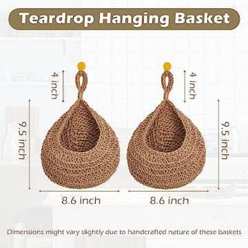 OMERAI Hanging Fruit Baskets for Kitchen 2 Pack Boho Jute Wall Hanging Fruit Basket Handwoven Teardrop Hanging Pantry Baskets for Fruits Vegetable Basket Potato Onion Storage Set of 2, Small