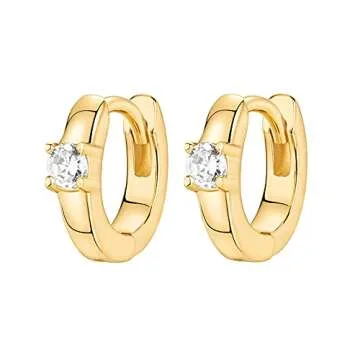 PAVOI 14K Yellow Gold Plated 925 Sterling Silver Post Women's Huggie Earrings - Small Gold Hoop Earrings - Round Cubic Zirconia