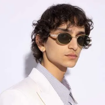 hnbliv Retro Oval Sunglasses for Women Men Small Shade UV400 Protection Trendy Glod Frame