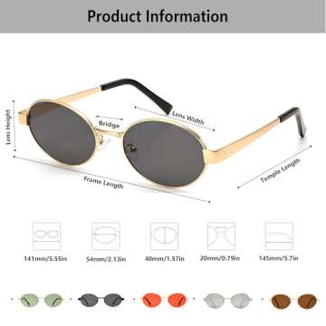 hnbliv Retro Oval Sunglasses for Women Men Small Shade UV400 Protection Trendy Glod Frame